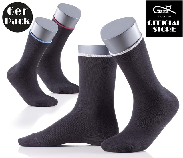 Perfect Men Classic Socken | 6er Vorteilspack | schwarz mit farbigen Bund - GATTA FASHION