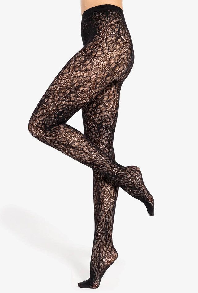 Gatta Yasmine 12 schwarze Netzstrumpfhose mit floralem