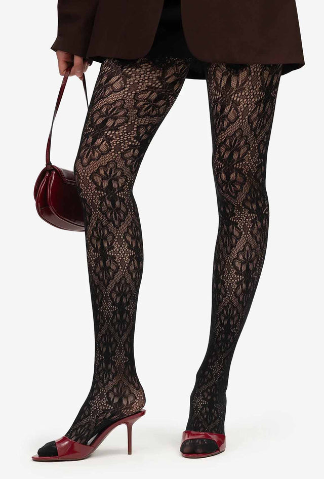Gatta Yasmine 12 schwarze Netzstrumpfhose mit floralem