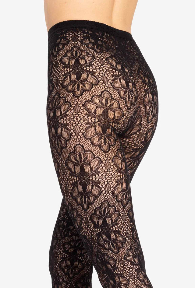 Gatta Yasmine 12 schwarze Netzstrumpfhose mit floralem