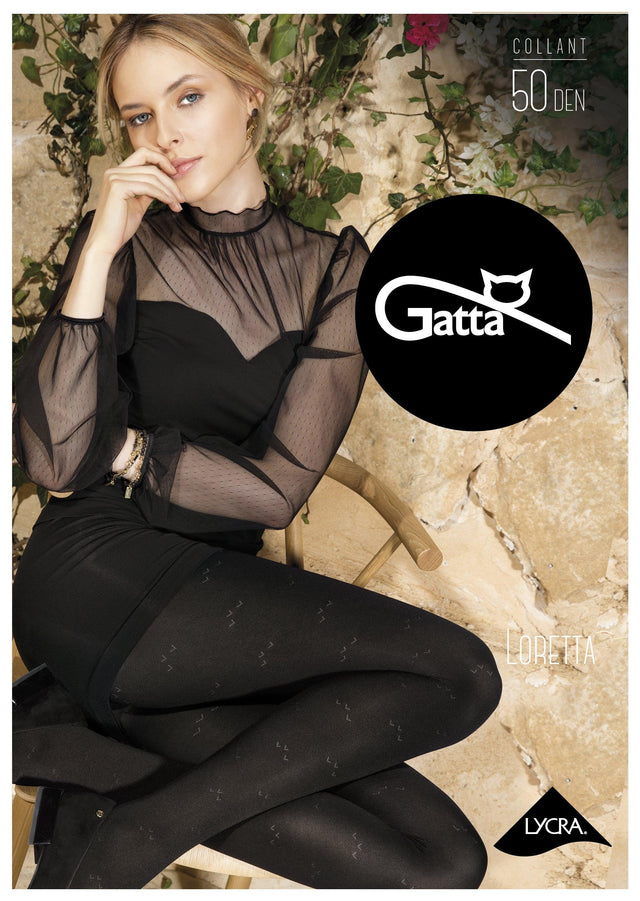 Gatta Loretta 112 | 50DEN | blickdicht gemusterte Strumpfhose schwarz mit Fantasiemuster - GATTA FASHION